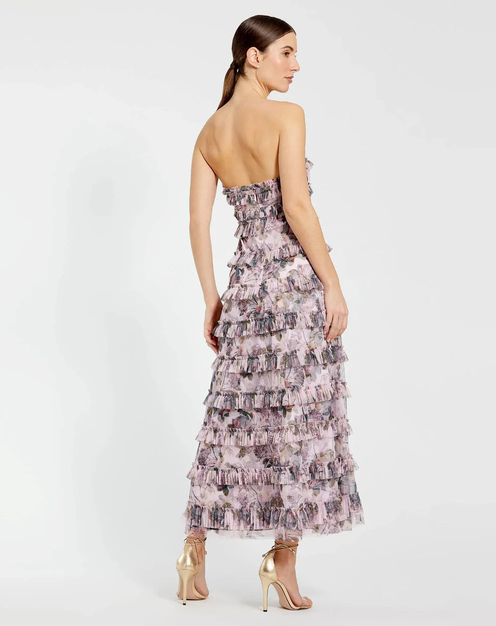Mac Duggal 8137 - Printed Ruffle Straight Neckline Dress