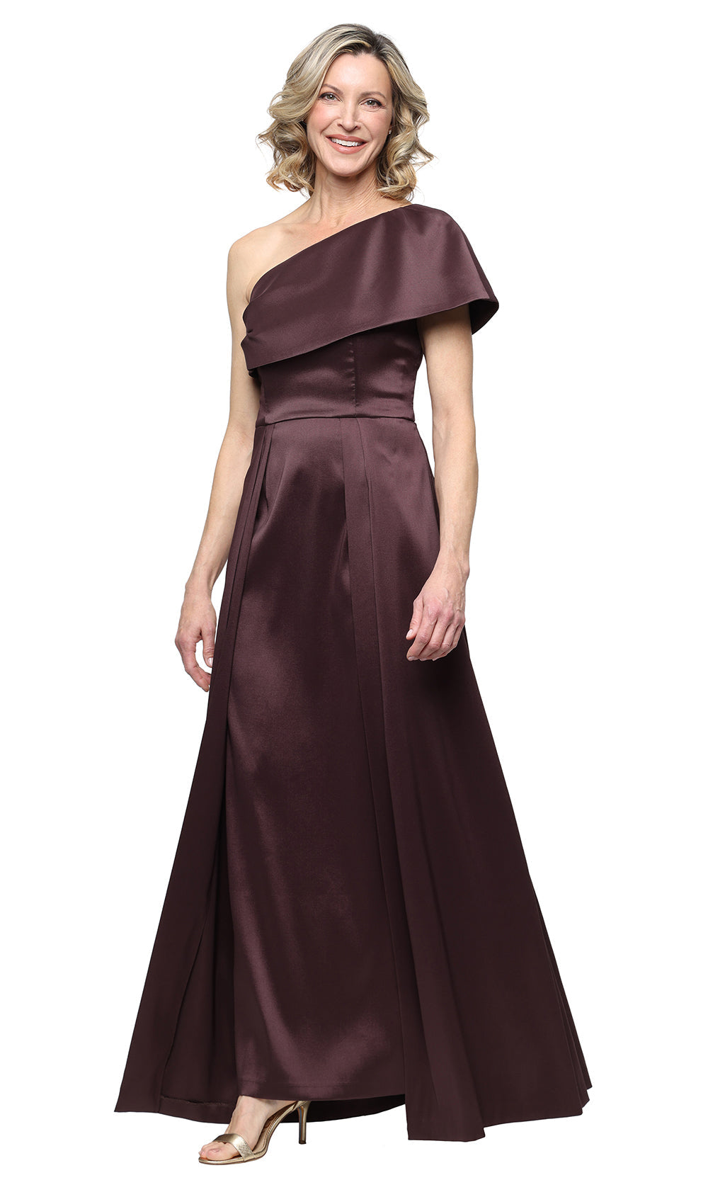 Alex Evenings 8138110 - Draped Shoulder One-Shoulder Gown Mother Of The Bride Dresses in Brown 