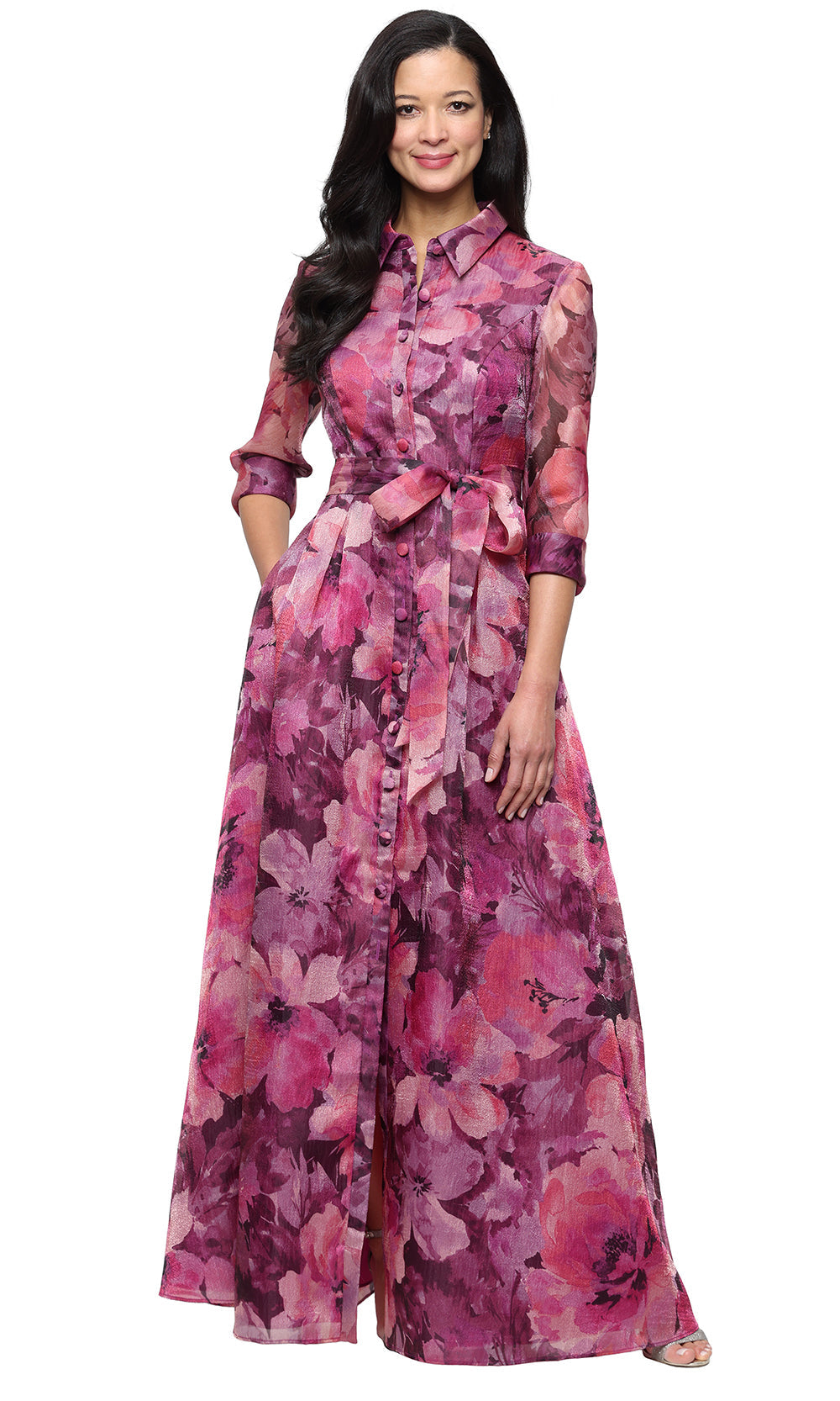 Alex Evenings 8140321 - Elegant Floral Collared Evening Dress Mother Of The Bride Dresses in Pink 