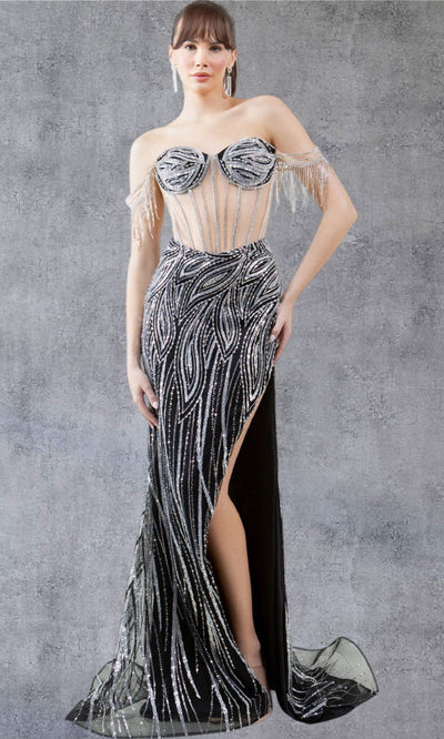 Cinderella Couture 8147J - Illusion Corset Fringe Sleeve Gown Cinderella Couture 8147J - Illusion Corset Fringe Sleeve Gown
