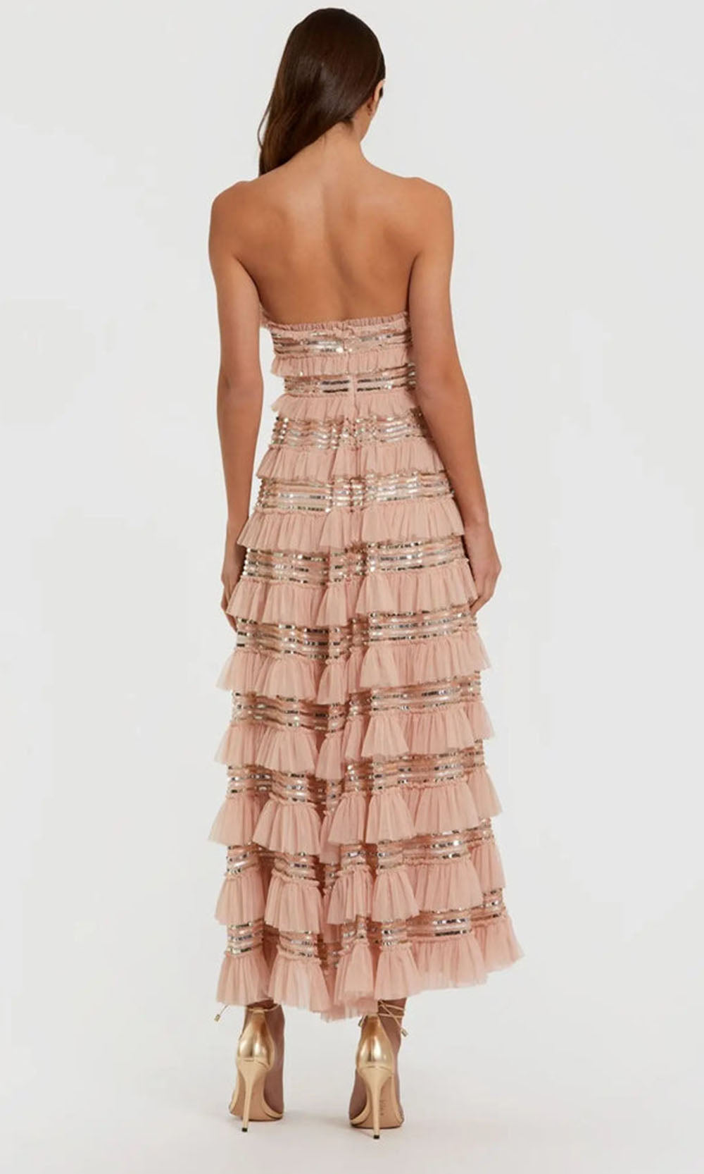 Mac Duggal 8155 - Strapless Sequin Embellished Midi Dress Semi Formal in Neutral
