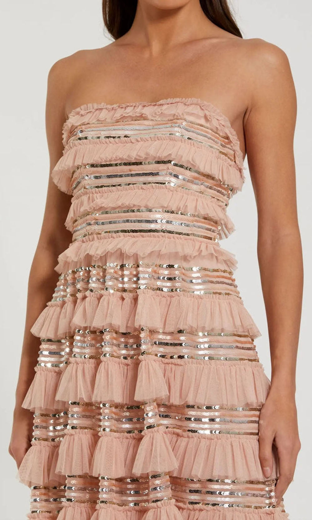 Mac Duggal 8155 - Strapless Sequin Embellished Midi Dress Semi Formal in Neutral