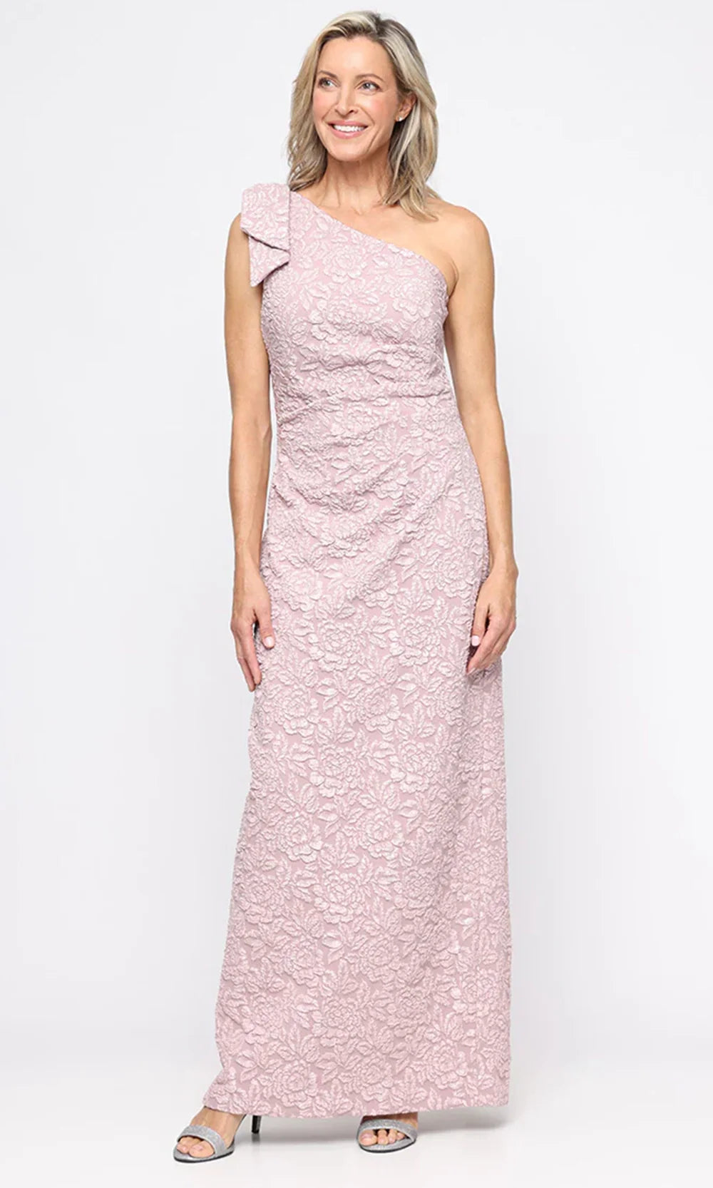 Alex Evenings 8157049 - Floral Textured Back Slit Column Gown Prom Dresses