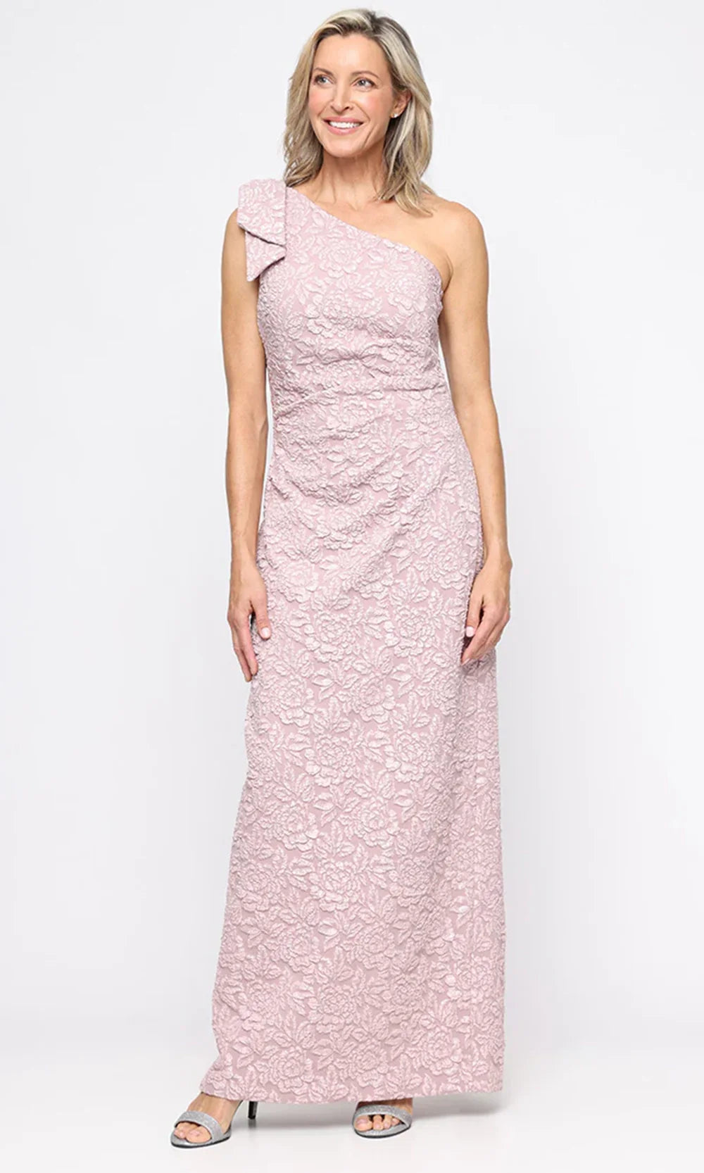 Alex Evenings 8257049 - Asymmetric Embossed Long Gown with Back Slit Prom Dresses