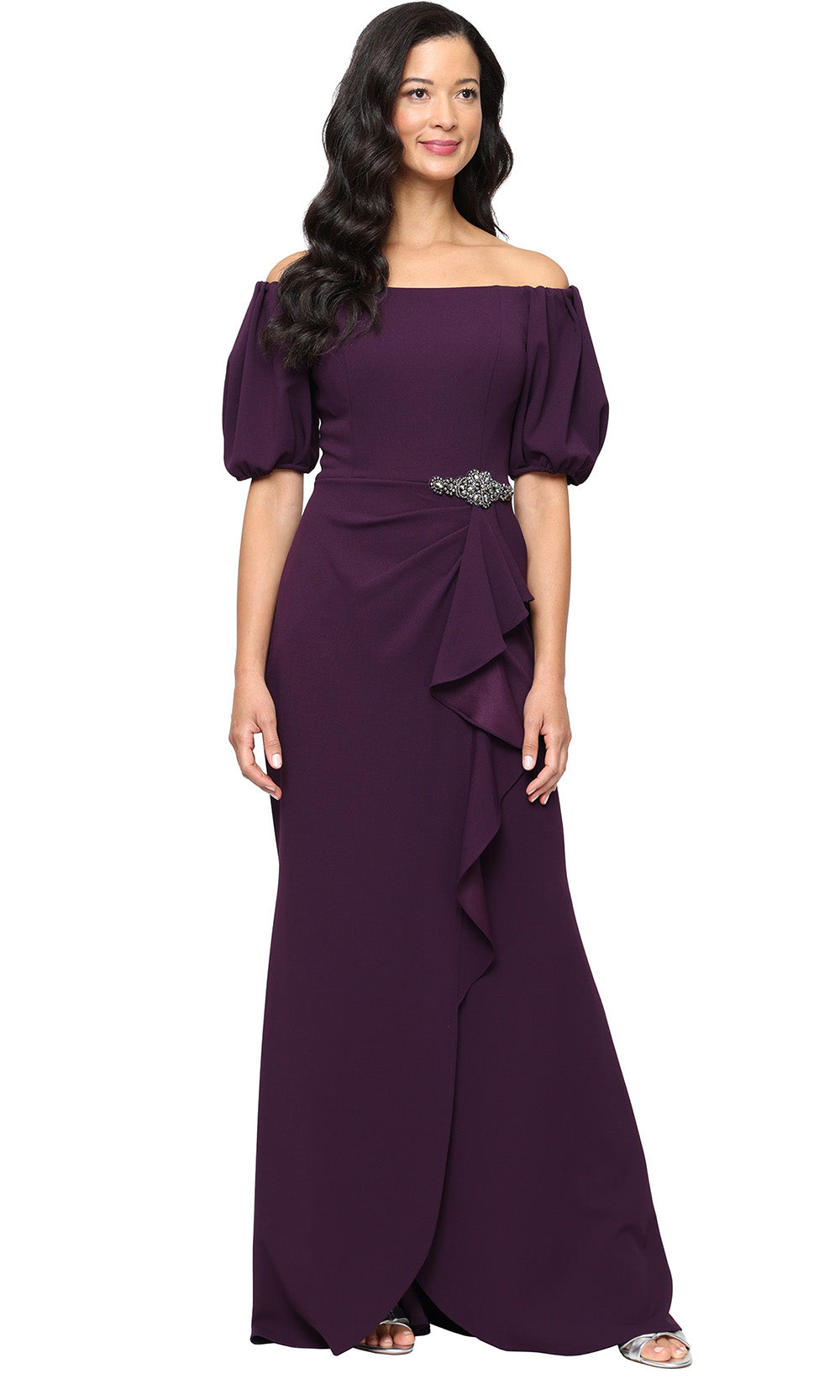 Alex Evenings 8160532 - Off Shoulder Crepe Gown with Ruffle Detail Mother of the Bride Dresses