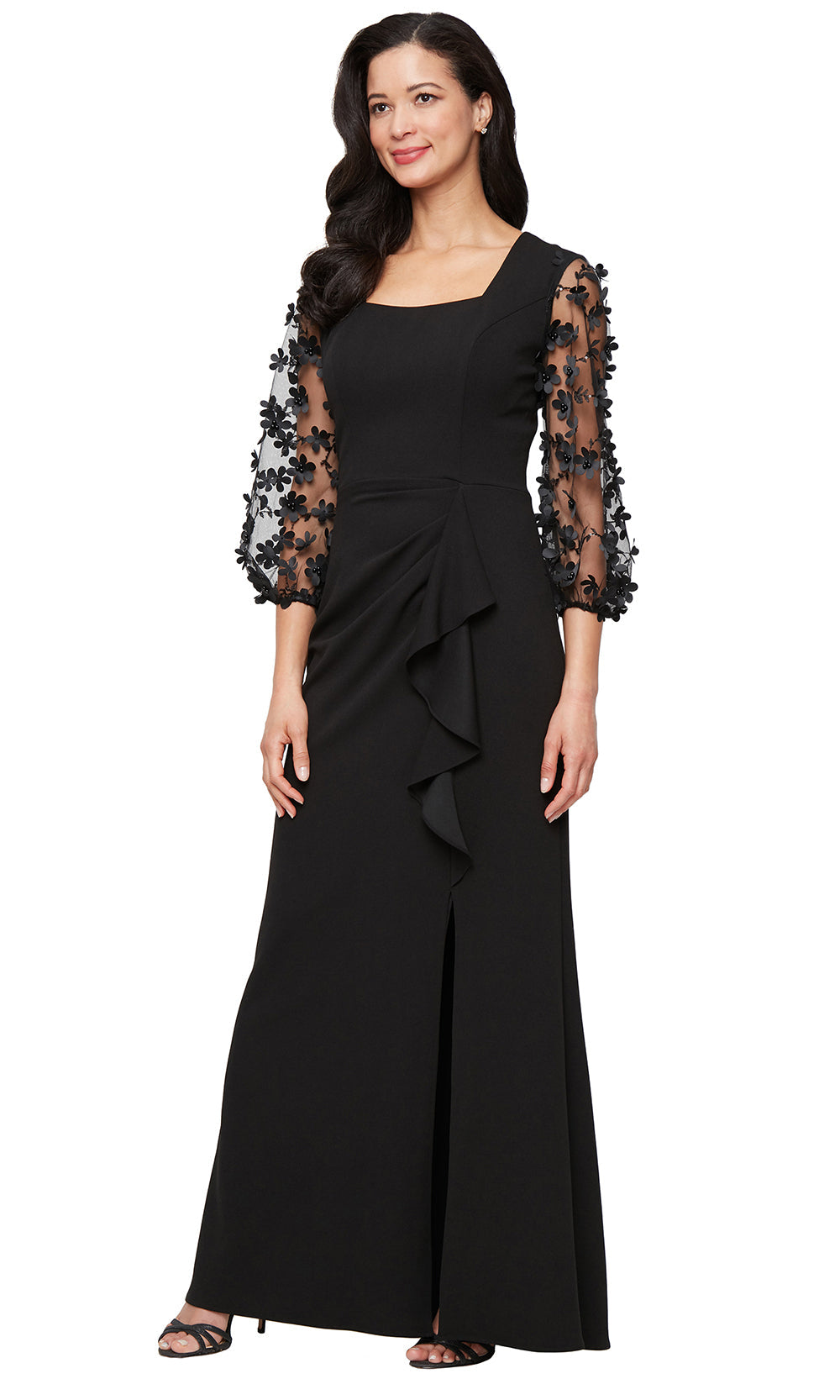 Alex Evenings 8160536 - Square Neck Crepe Gown with Ruffle Mother of the Bride Dresses