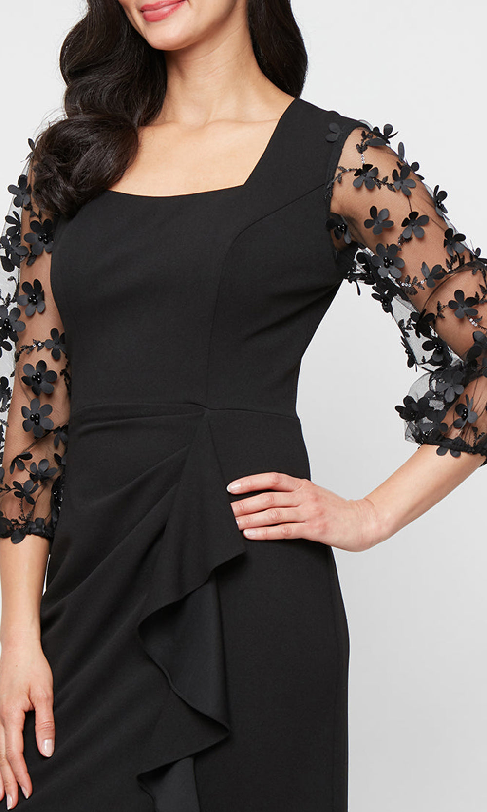 Alex Evenings 8160536 - Square Neck Crepe Gown with Ruffle Mother of the Bride Dresses