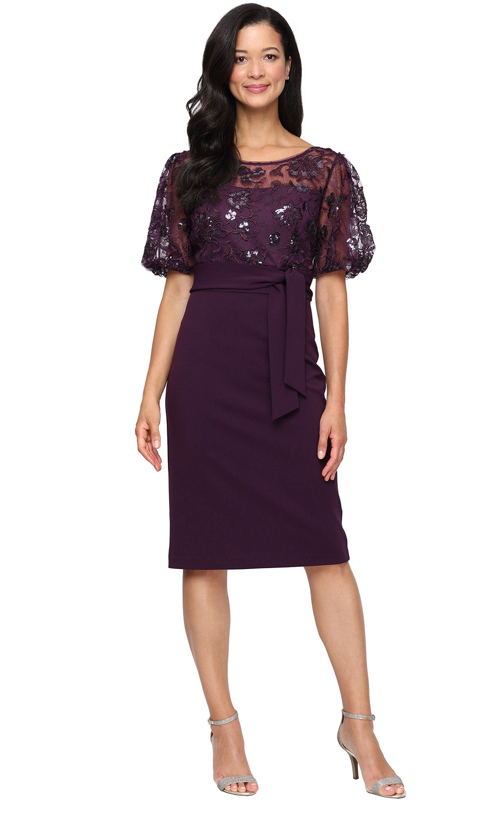 Alex Evenings 8160542 - Tie Waist Embroidered Bodice Fitted Dress Wedding Guest