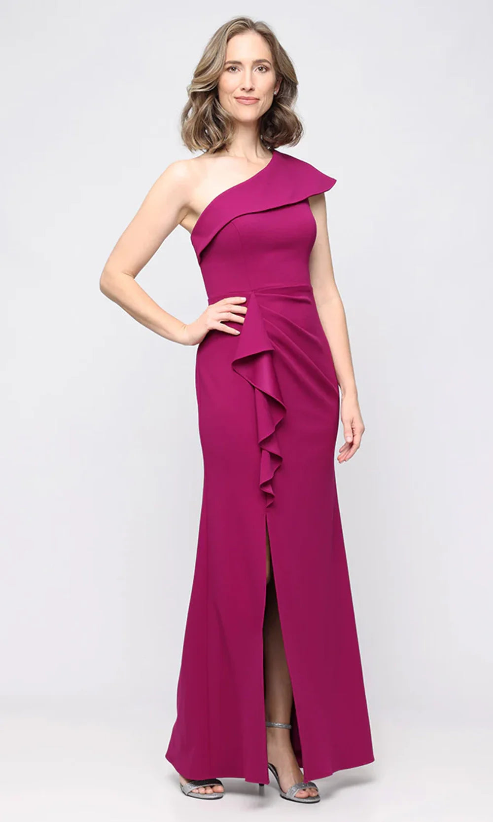Alex Evenings 8160562 - Asymmetric Neck High Slit Formal Gown Prom Dresses