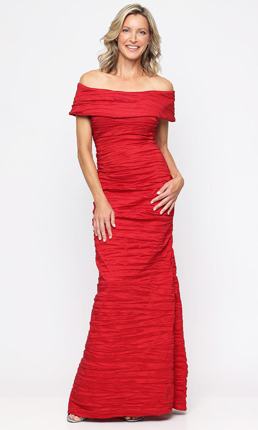 Alex Evenings 8166731 - Fold-Over Neckline Crinkle Taffeta Gown Formal Gowns