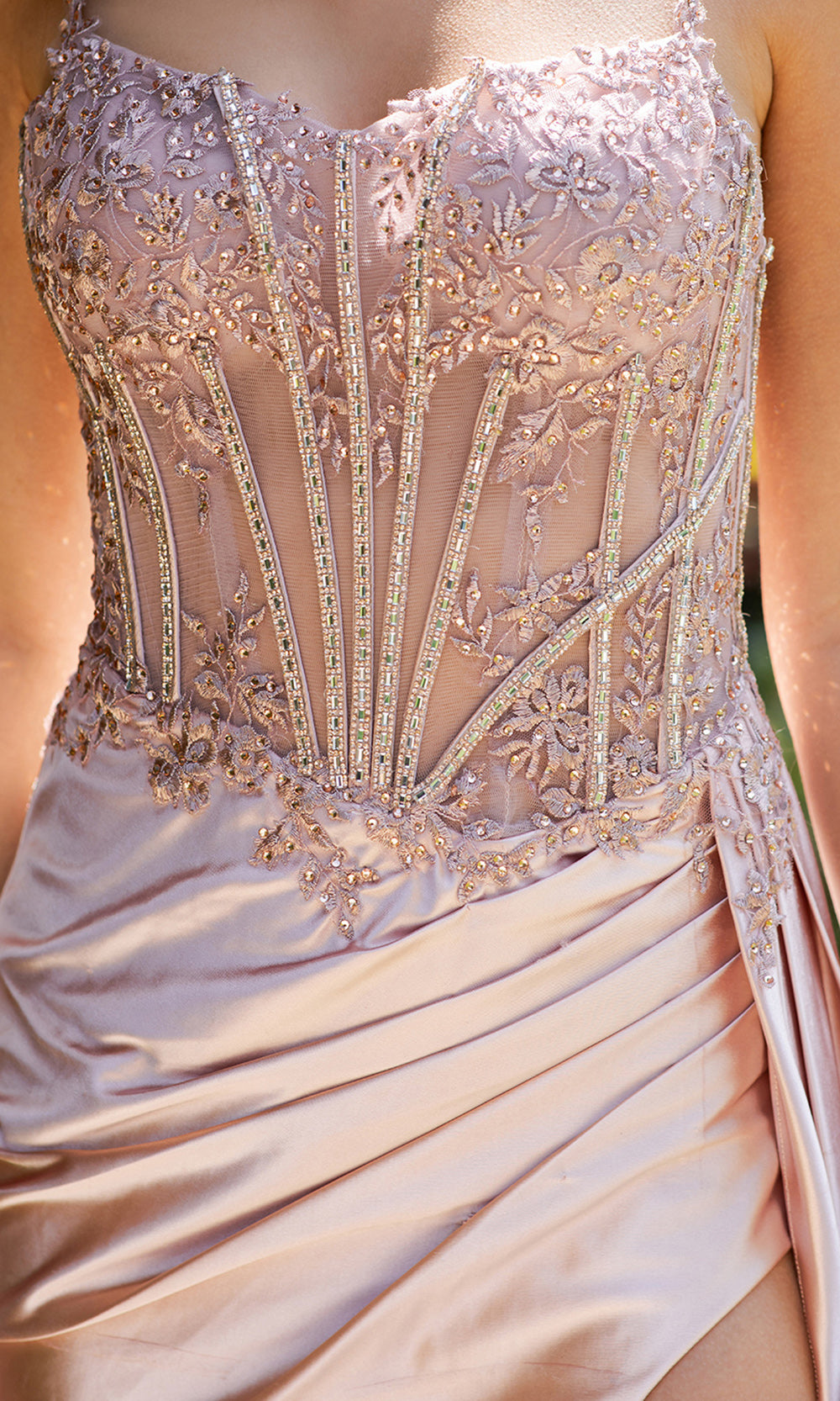 Cinderella Couture 8177J - Sweetheart Beaded Lace Gown with Slit Cinderella Couture 8177J - Sweetheart Beaded Lace Gown with Slit