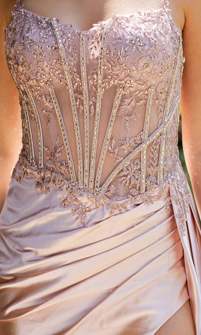 Cinderella Couture 8177J - Sweetheart Beaded Lace Gown with Slit Cinderella Couture 8177J - Sweetheart Beaded Lace Gown with Slit