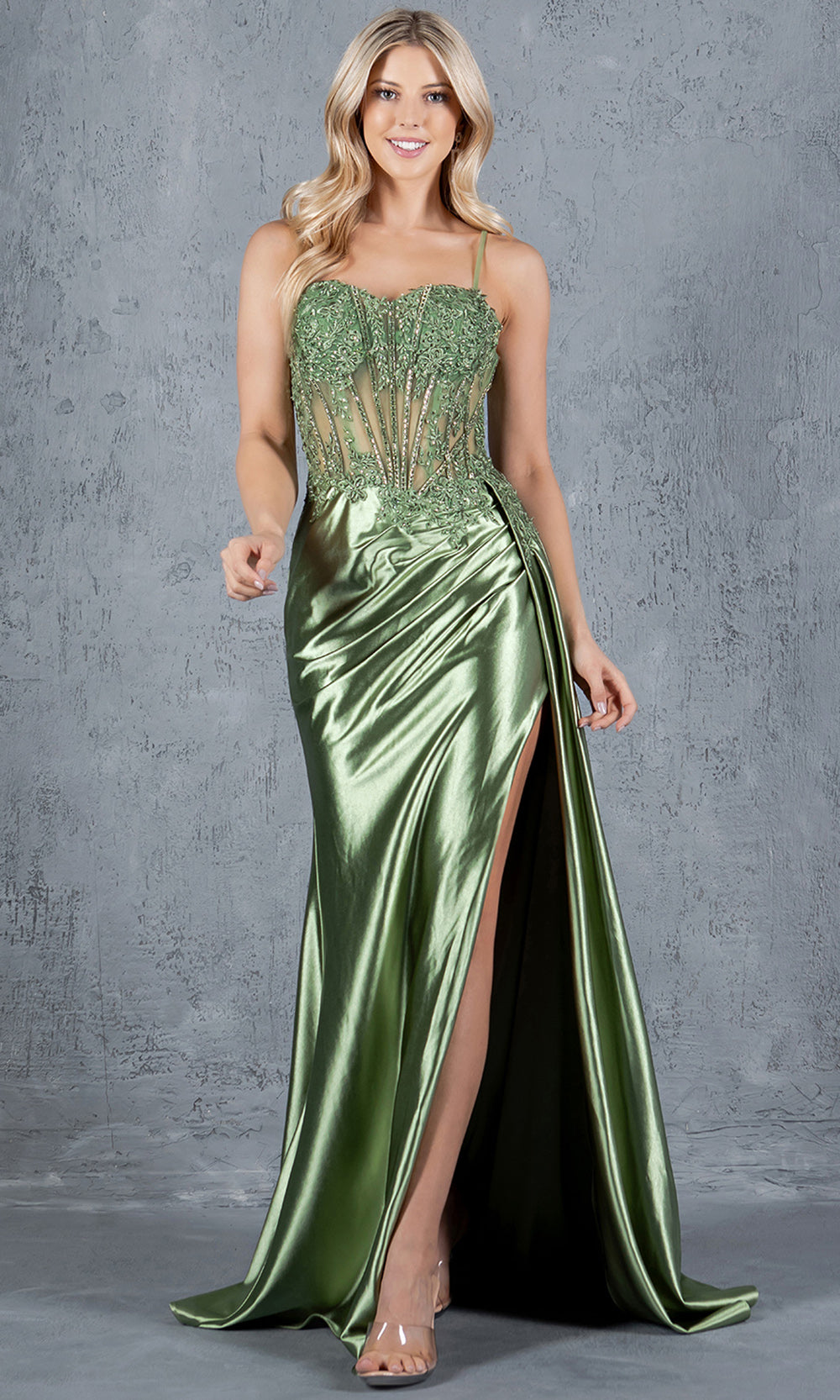 Cinderella Couture 8177J - Sweetheart Beaded Lace Gown with Slit Cinderella Couture 8177J - Sweetheart Beaded Lace Gown with Slit