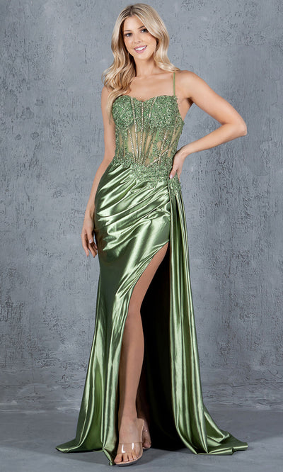 Cinderella Couture 8177J - Sweetheart Beaded Lace Gown with Slit Cinderella Couture 8177J - Sweetheart Beaded Lace Gown with Slit