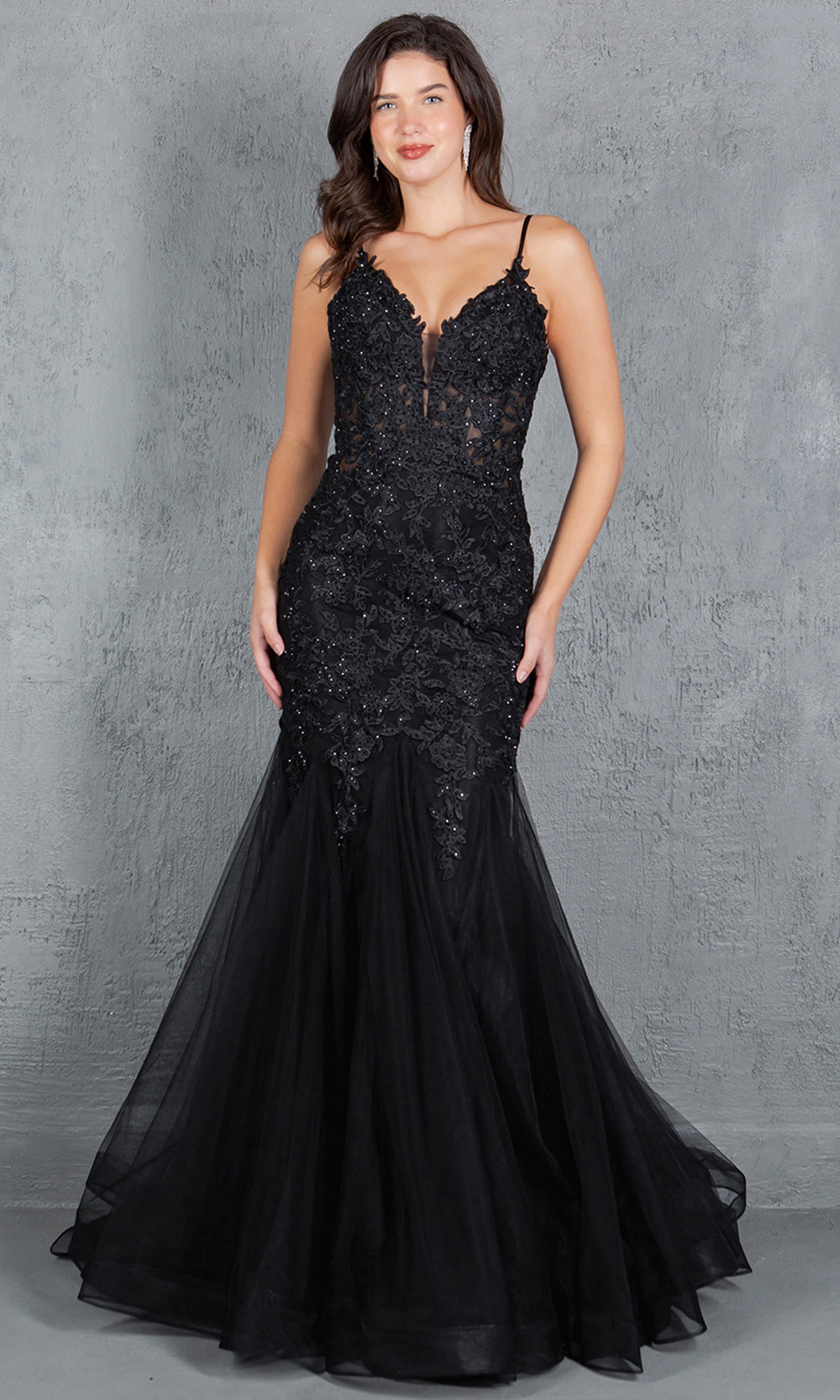 Cinderella Couture 8178J - Plunging V-Neck Embroidered Tulle Gown Formal Gowns