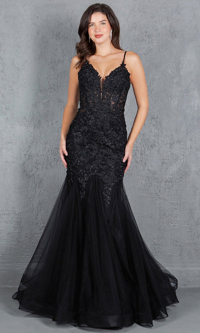 Cinderella Couture 8178J - Plunging V-Neck Embroidered Tulle Gown Formal Gowns