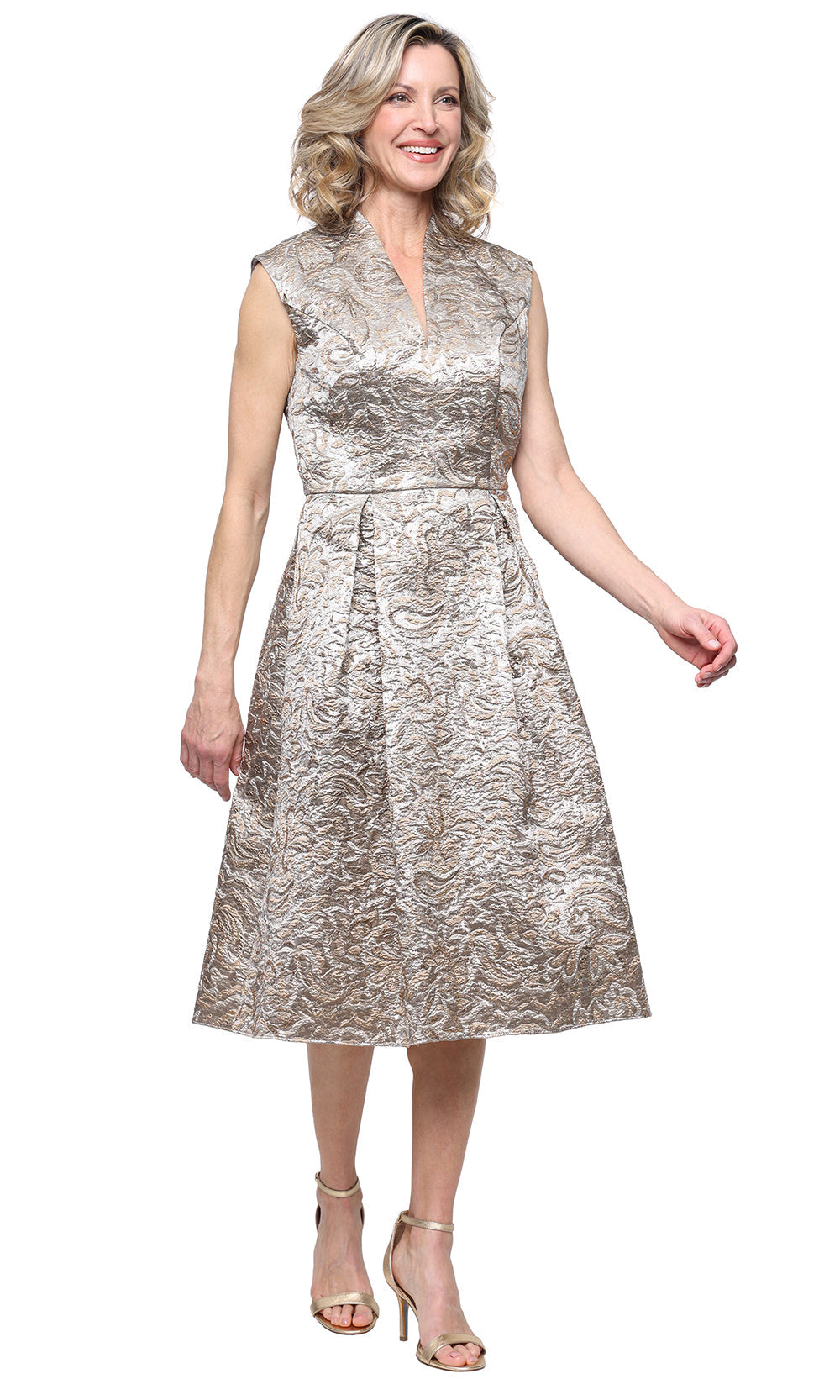 Alex Evenings 8181343 - Elegant Metallic Floral Dress Cocktail Dresses in Champagne 