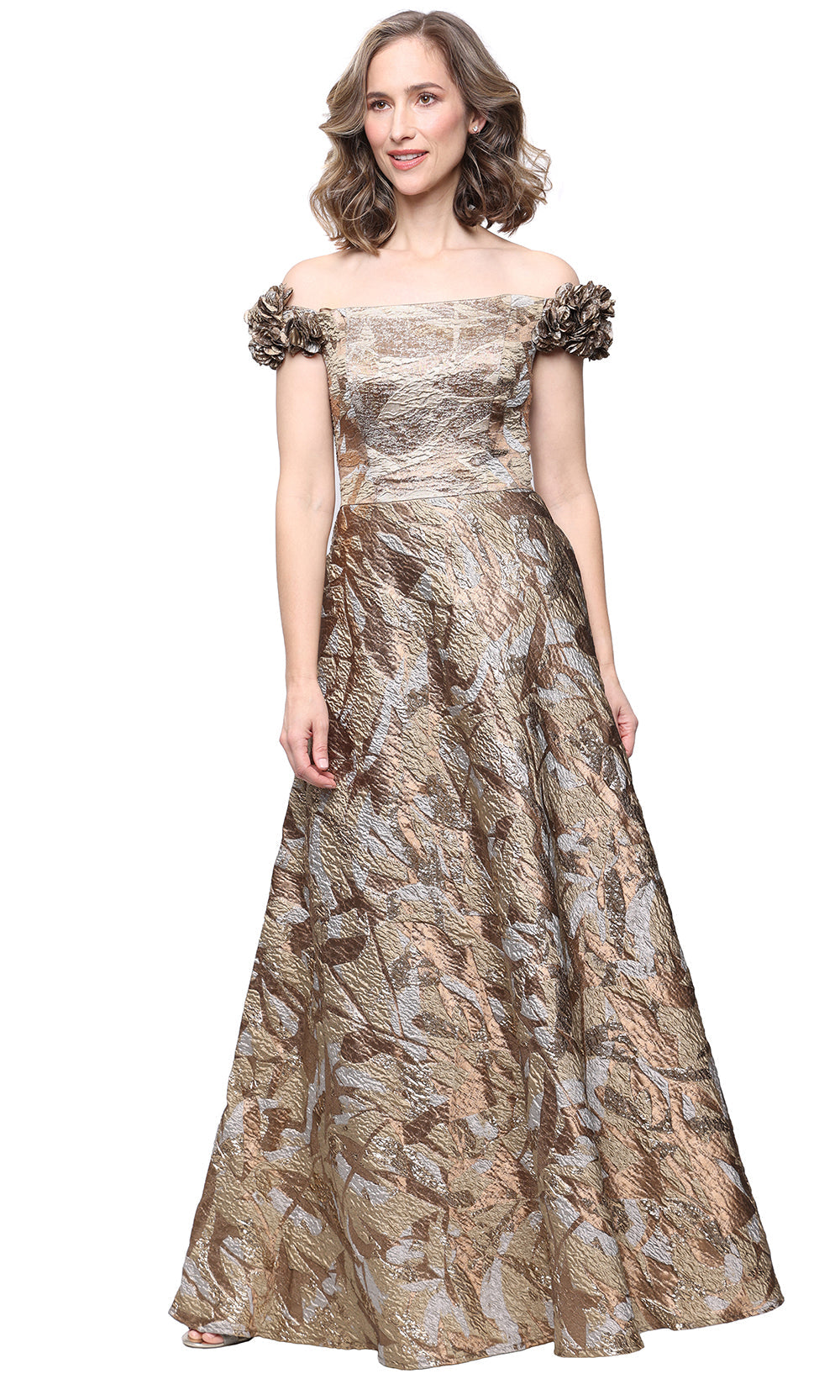 Alex Evenings 8181355 - Elegant Floral Applique Evening Dress Bridal Dresses in Gold 