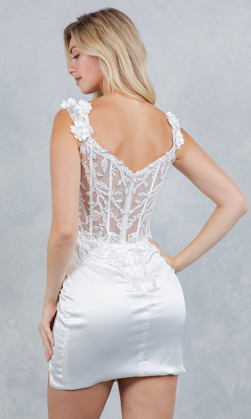 Cinderella Couture 8181JS - Floral Applique Sheath Mini Dress Cinderella Couture 8181JS - Floral Applique Sheath Mini Dress