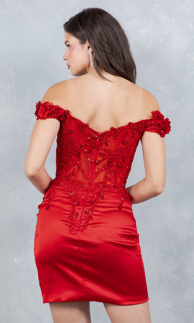 Cinderella Couture 8181JS - Floral Applique Sheath Mini Dress Cinderella Couture 8181JS - Floral Applique Sheath Mini Dress