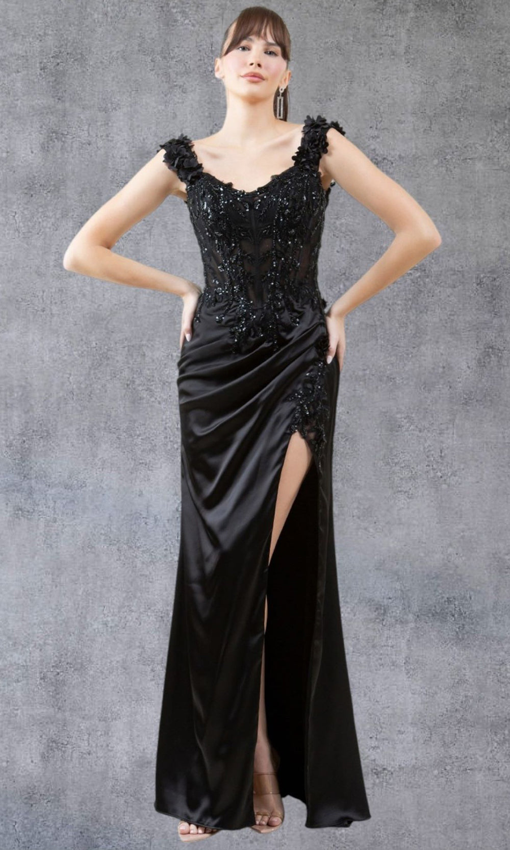 Cinderella Couture 8181J- - Floral Applique Cap Sleeve Gown Formal Gowns