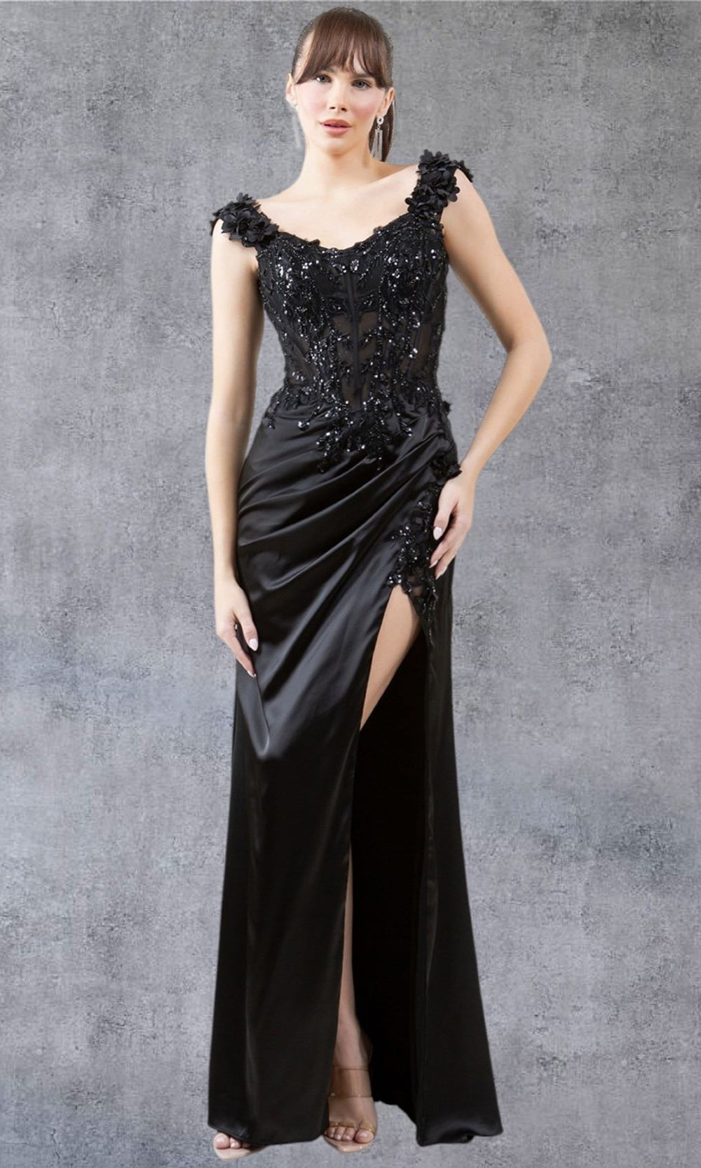 Cinderella Couture 8181J- - Floral Applique Cap Sleeve Gown Cinderella Couture 8181J- - Floral Applique Cap Sleeve Gown