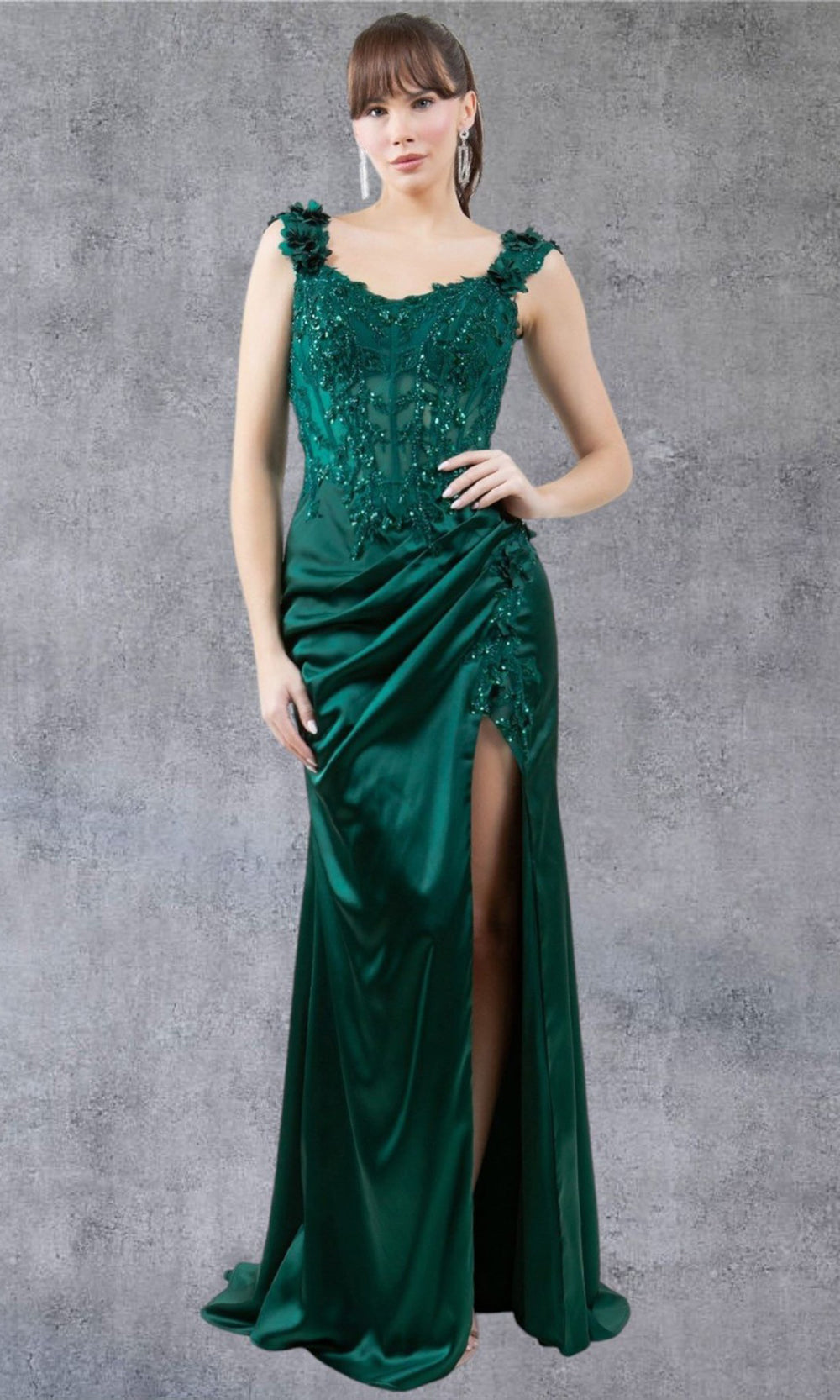 Cinderella Couture 8181J- - Floral Applique Cap Sleeve Gown Cinderella Couture 8181J- - Floral Applique Cap Sleeve Gown