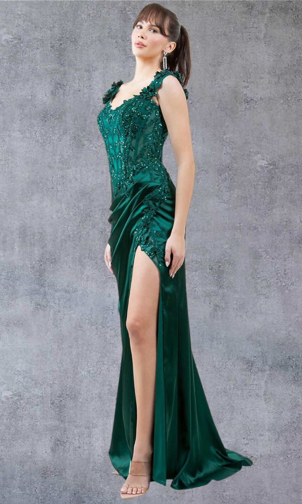 Cinderella Couture 8181J- - Floral Applique Cap Sleeve Gown Cinderella Couture 8181J- - Floral Applique Cap Sleeve Gown