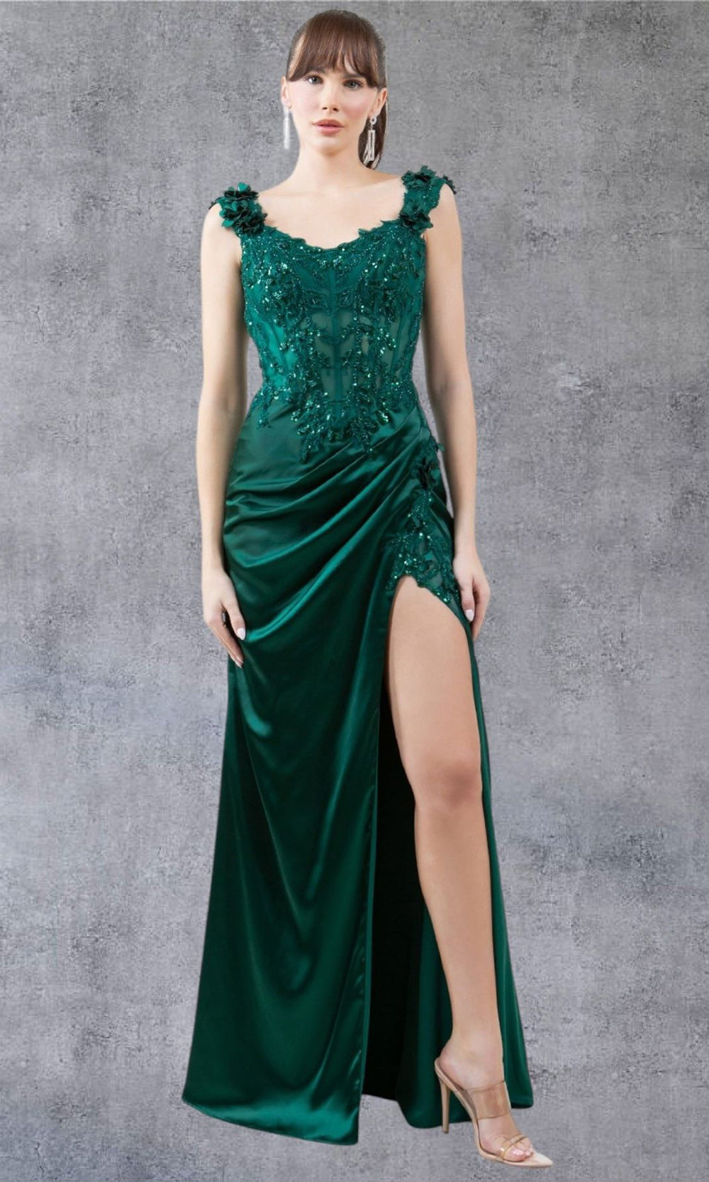 Cinderella Couture 8181J- - Floral Applique Cap Sleeve Gown Cinderella Couture 8181J- - Floral Applique Cap Sleeve Gown
