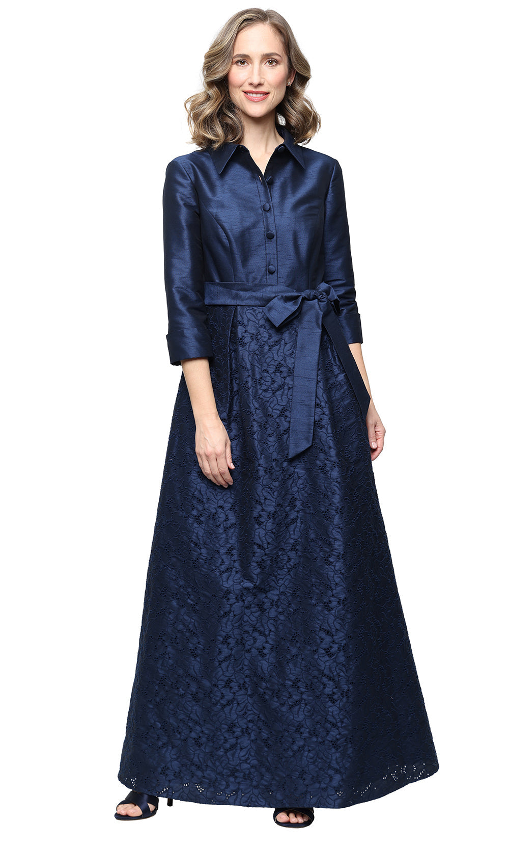 Alex Evenings 8184081 - Elegant Lace Belted Evening Dress Mother Of The Bride Dresses in Navy 