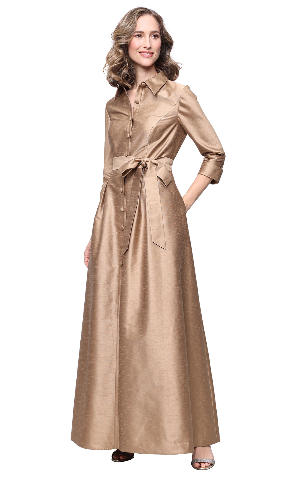 Alex Evenings 8184082 - Elegant Collared Mother’s Evening Dress Mother Of The Bride Dresses in Gold 