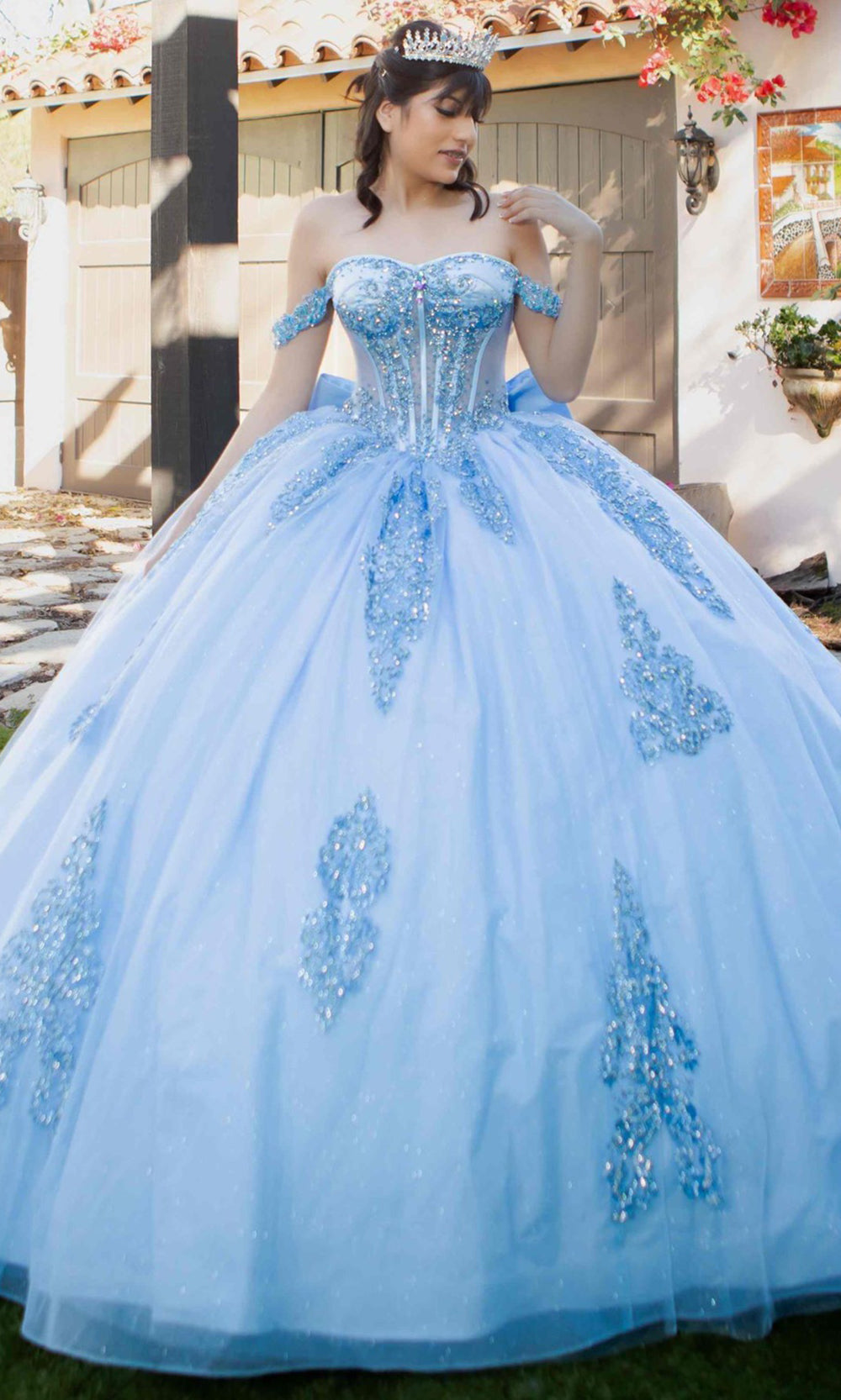Cinderella Couture 8190J - Illusion Corset Off Shoulder Gown with Bow Quinceanera Dresses