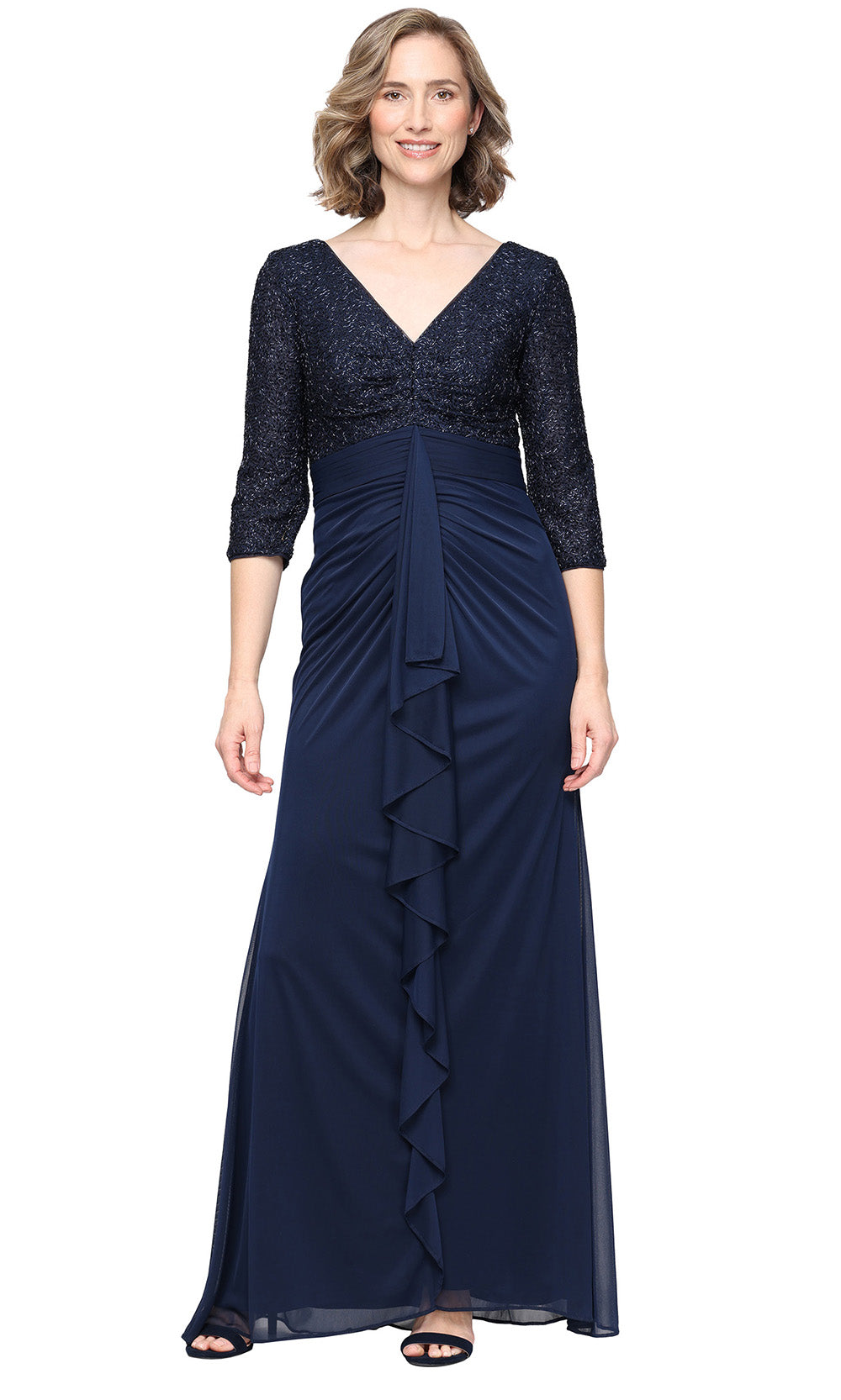 Alex Evenings 81961059 - V-Neck Sequin Empire Dress Mother Of The Bride Dresses in Navy 