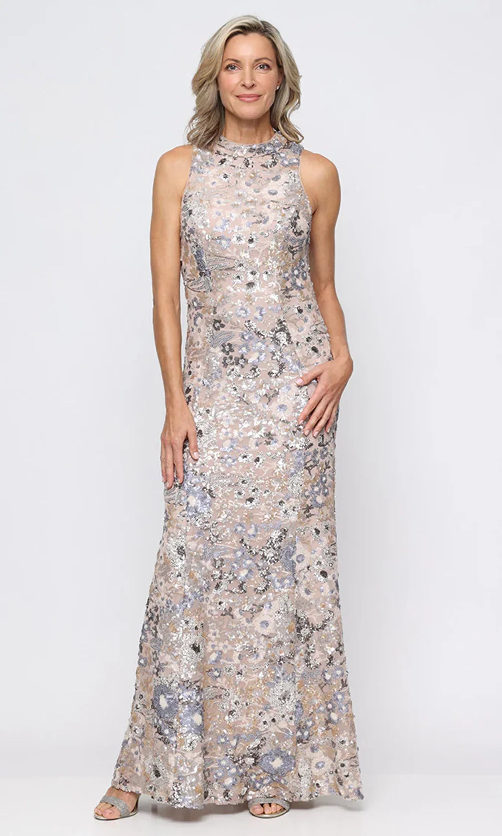 Alex Evenings 8196996 - Floral Sequin Sleeveless Long Gown Prom Dresses