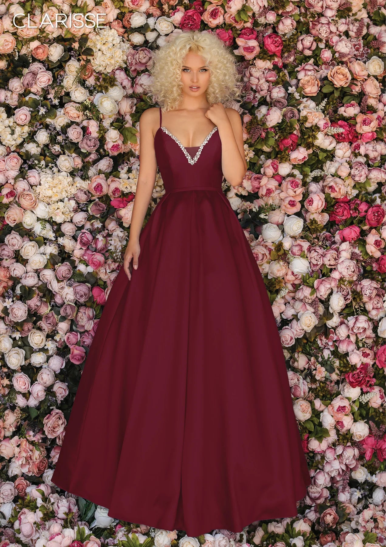 Clarisse 8199 - Beaded Trim V-Neck Ballgown