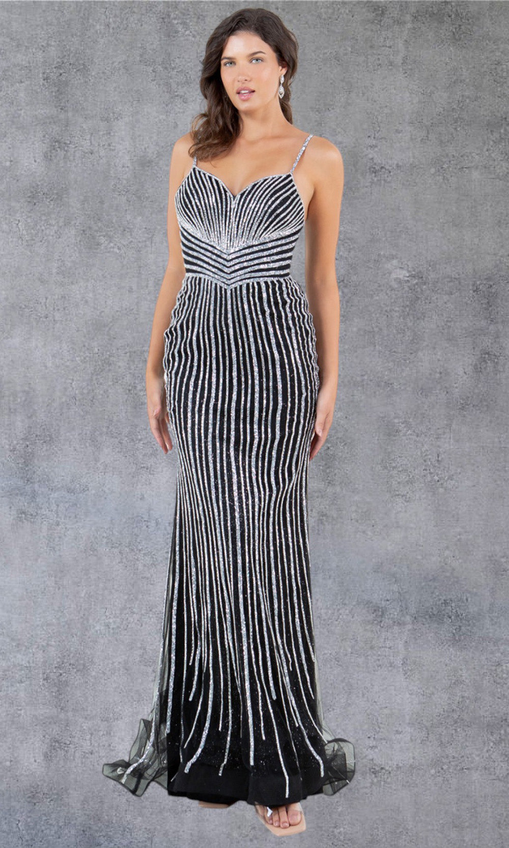 Cinderella Couture 8203J - Striped Beaded Sleeveless Evening Gown Prom Dresses