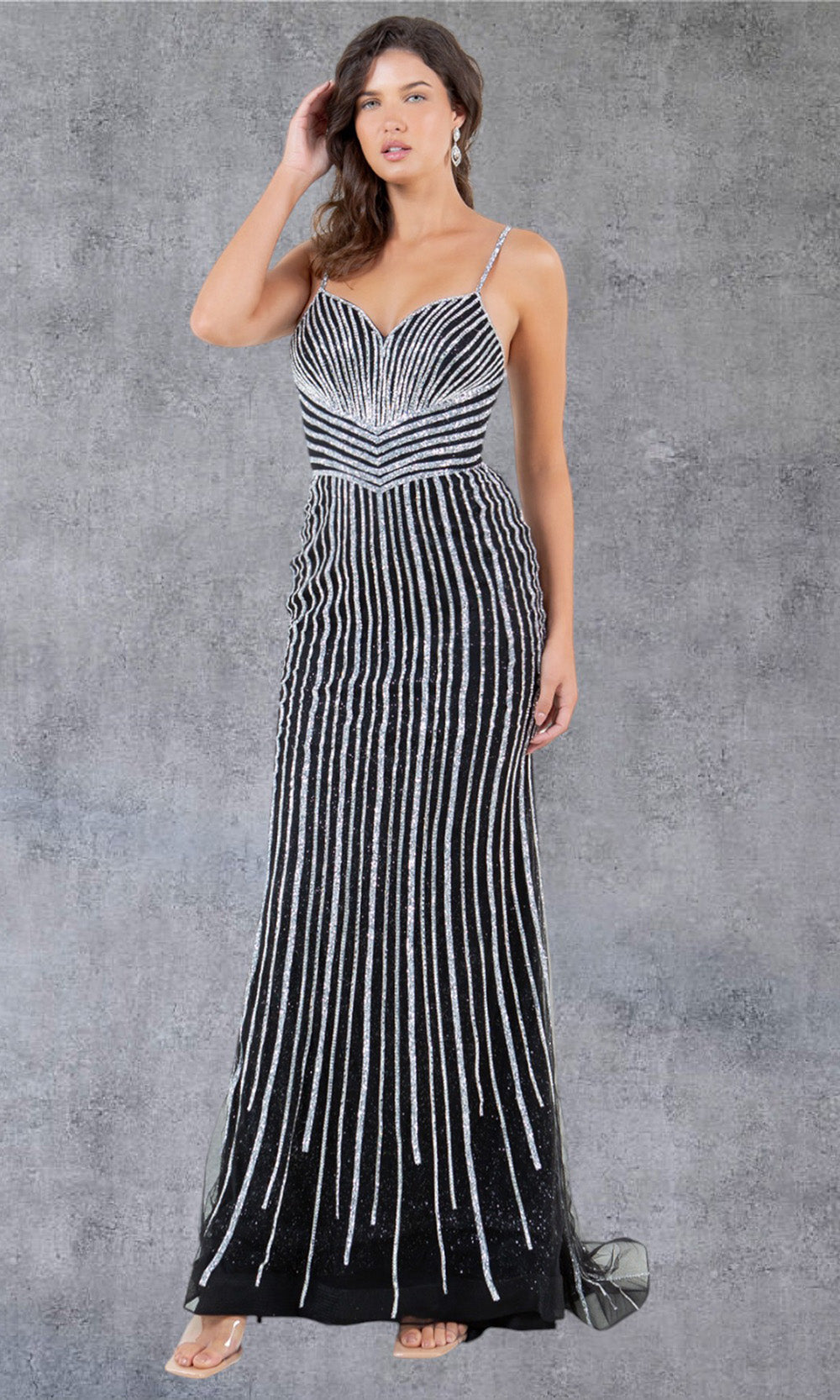 Cinderella Couture 8203J - Striped Beaded Sleeveless Evening Gown Cinderella Couture 8203J - Striped Beaded Sleeveless Evening Gown