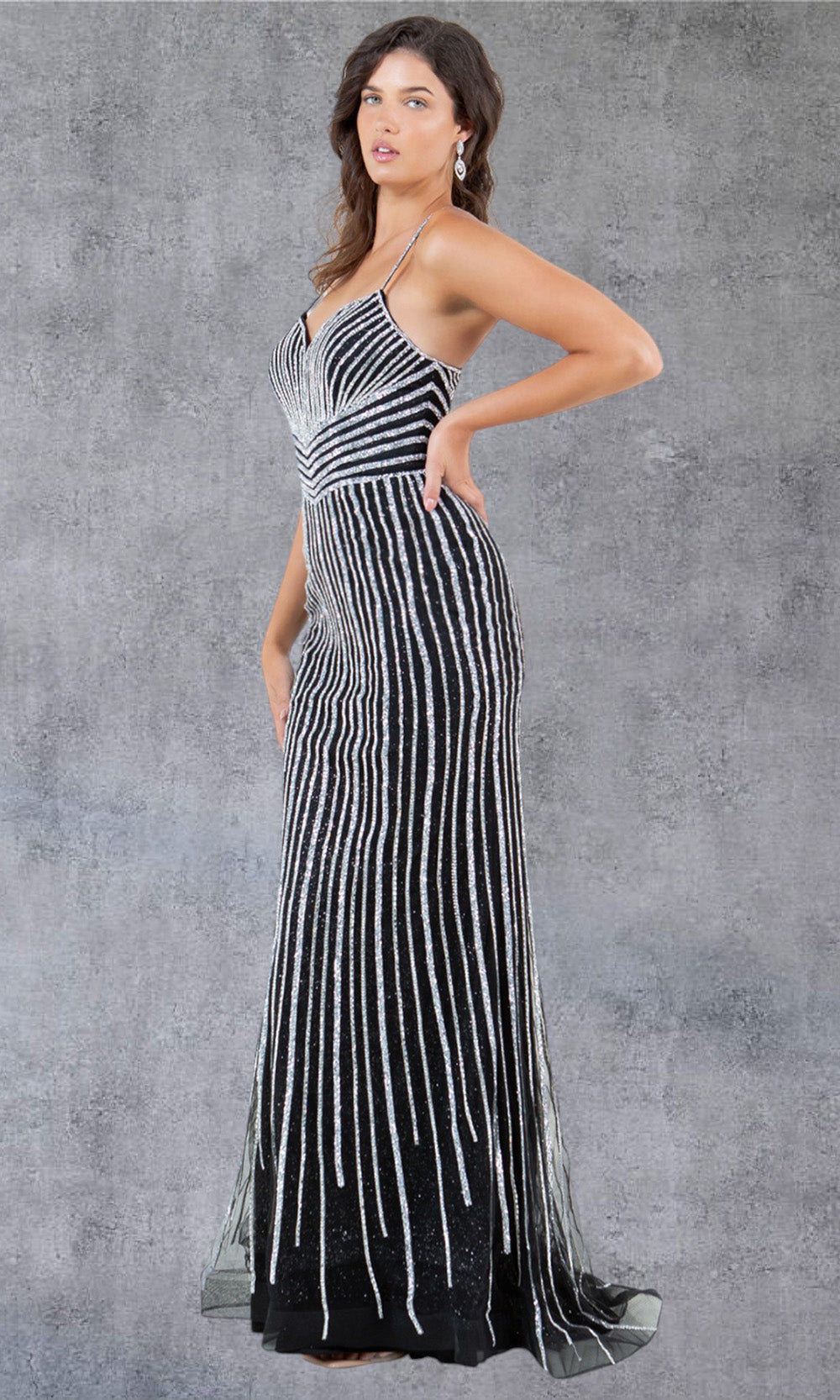 Cinderella Couture 8203J - Striped Beaded Sleeveless Evening Gown Cinderella Couture 8203J - Striped Beaded Sleeveless Evening Gown