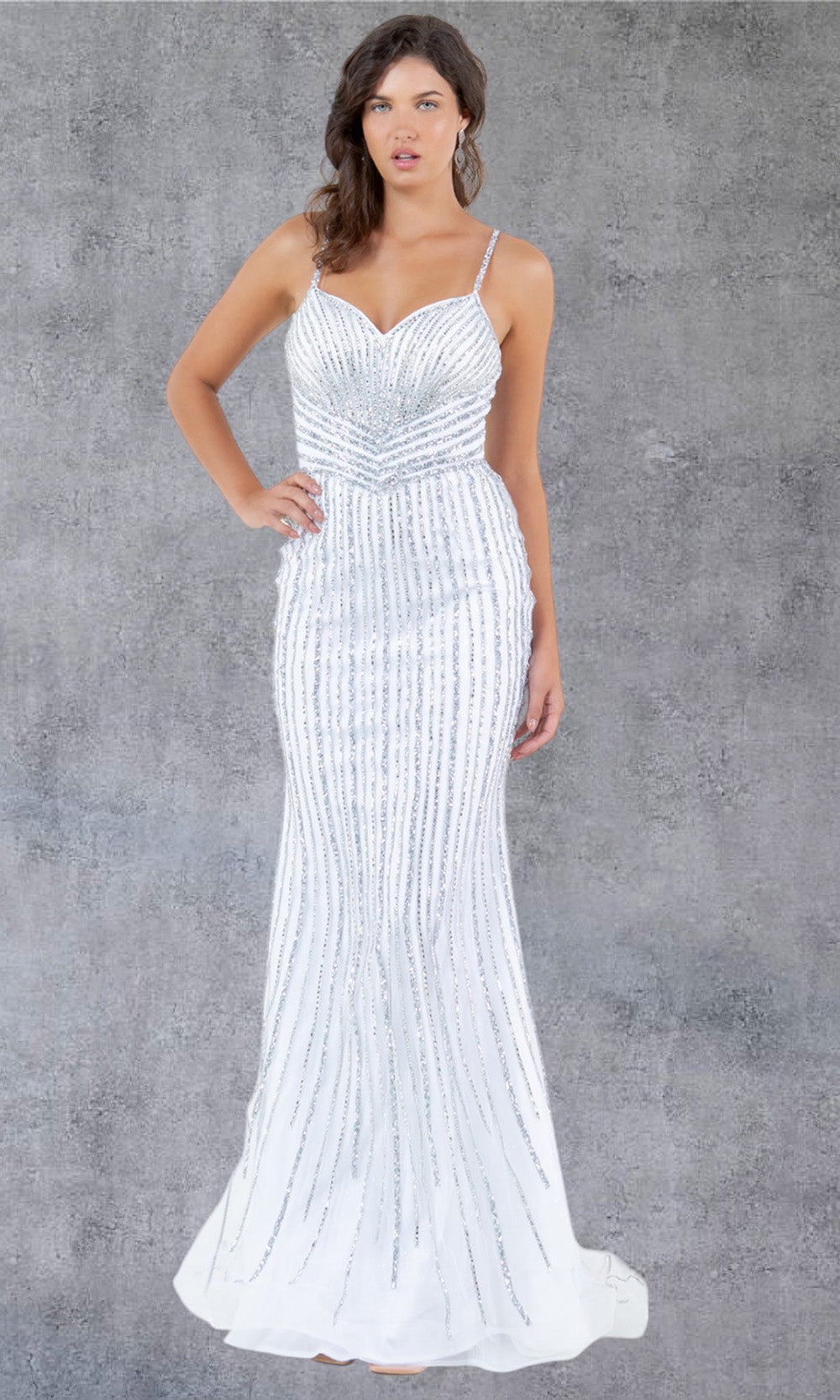 Cinderella Couture 8203J - Striped Beaded Sleeveless Evening Gown Cinderella Couture 8203J - Striped Beaded Sleeveless Evening Gown