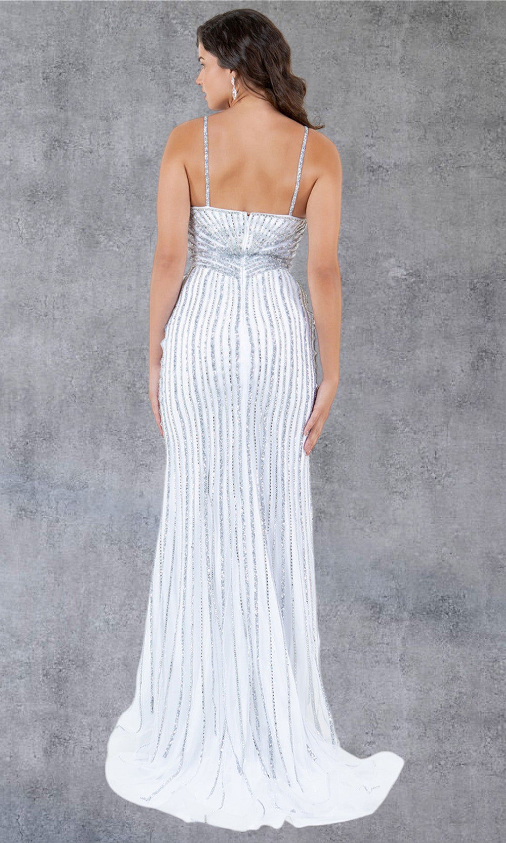 Cinderella Couture 8203J - Striped Beaded Sleeveless Evening Gown Cinderella Couture 8203J - Striped Beaded Sleeveless Evening Gown