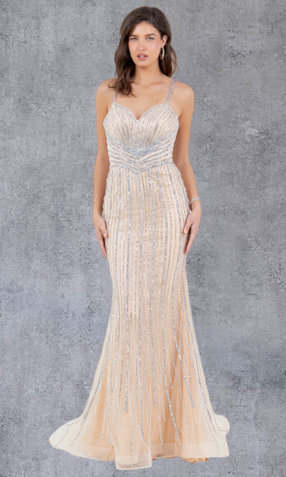 Cinderella Couture 8203J - Striped Beaded Sleeveless Evening Gown Cinderella Couture 8203J - Striped Beaded Sleeveless Evening Gown