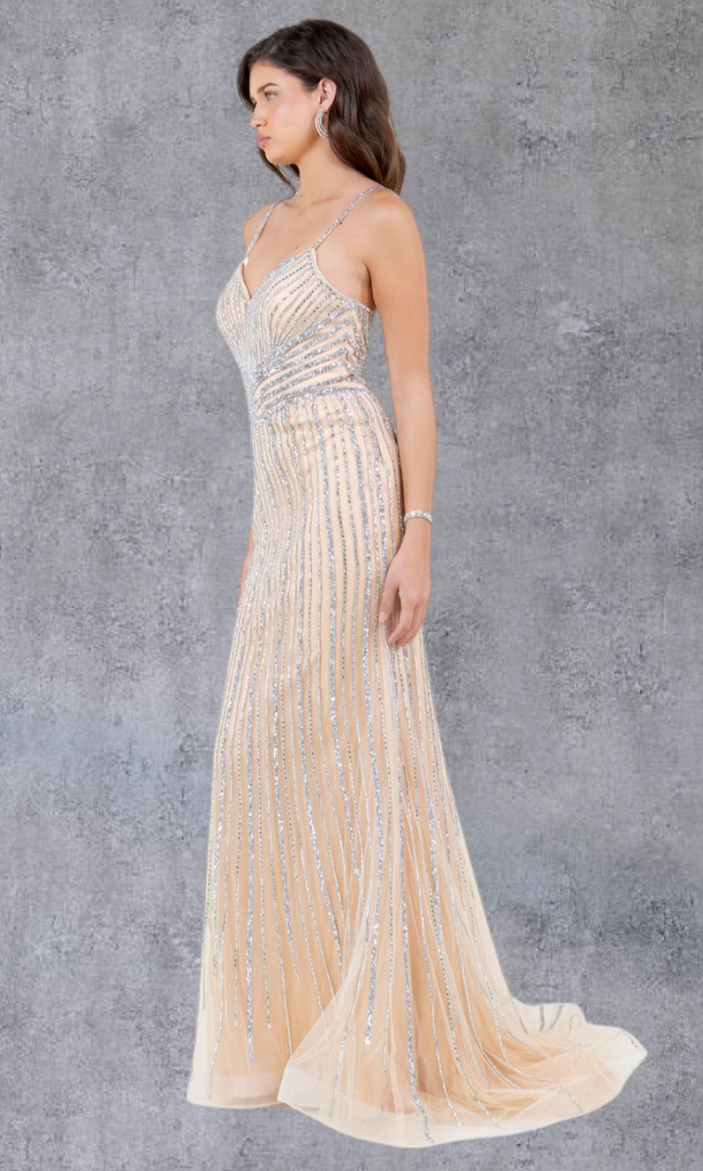 Cinderella Couture 8203J - Striped Beaded Sleeveless Evening Gown Cinderella Couture 8203J - Striped Beaded Sleeveless Evening Gown
