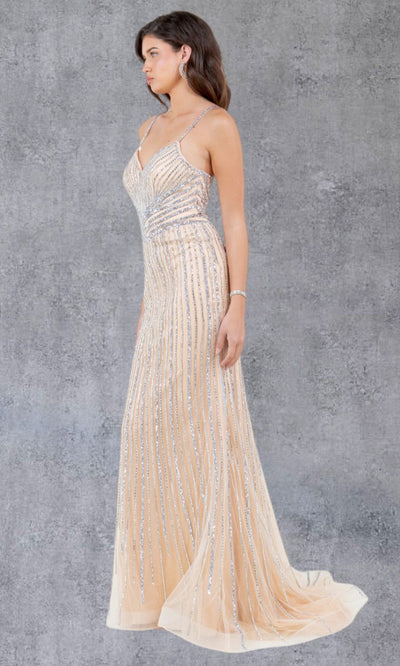 Cinderella Couture 8203J - Striped Beaded Sleeveless Evening Gown Cinderella Couture 8203J - Striped Beaded Sleeveless Evening Gown