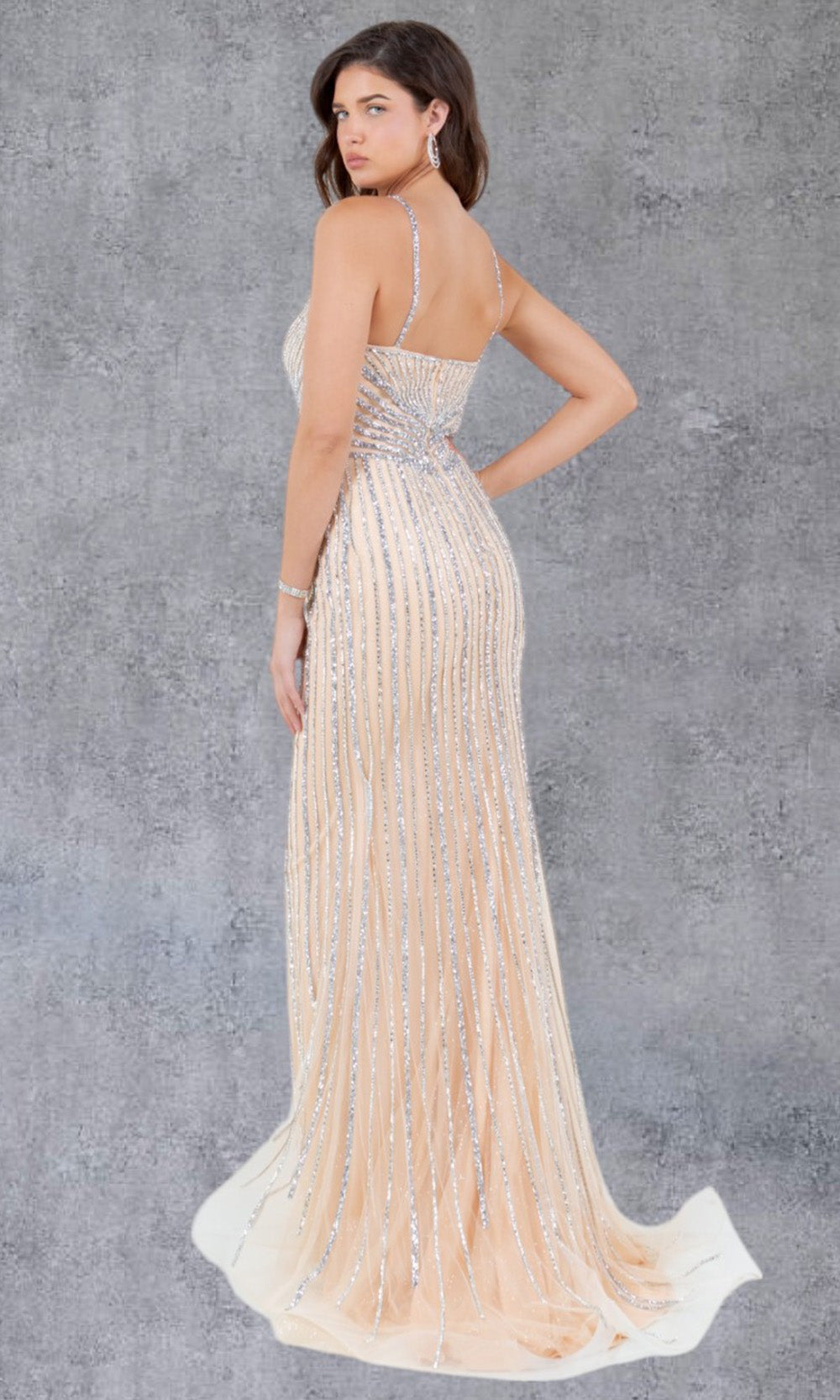 Cinderella Couture 8203J - Striped Beaded Sleeveless Evening Gown Cinderella Couture 8203J - Striped Beaded Sleeveless Evening Gown
