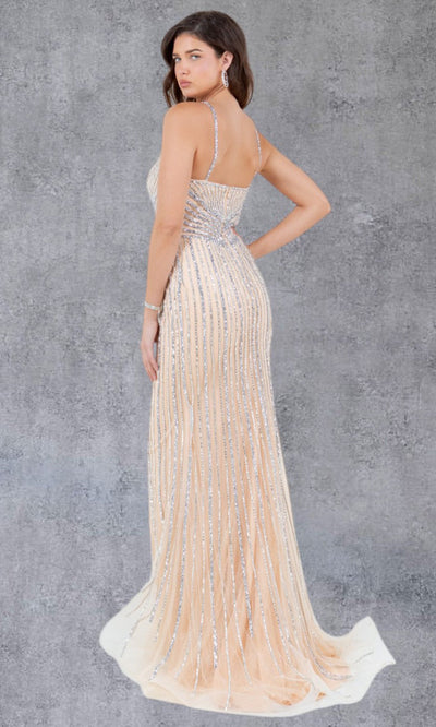 Cinderella Couture 8203J - Striped Beaded Sleeveless Evening Gown Cinderella Couture 8203J - Striped Beaded Sleeveless Evening Gown