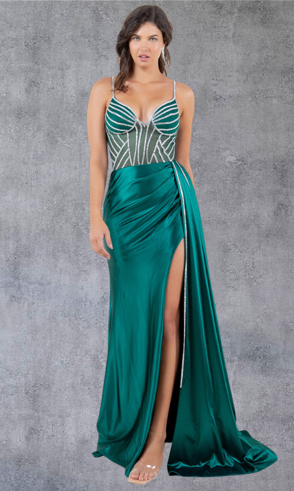 Cinderella Couture 8219J - V-Neck Embellished Gown with Side Draped Cinderella Couture 8219J - V-Neck Embellished Gown with Side Draped