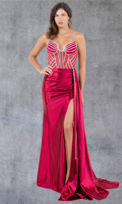 Cinderella Couture 8219J - V-Neck Embellished Gown with Side Draped Cinderella Couture 8219J - V-Neck Embellished Gown with Side Draped