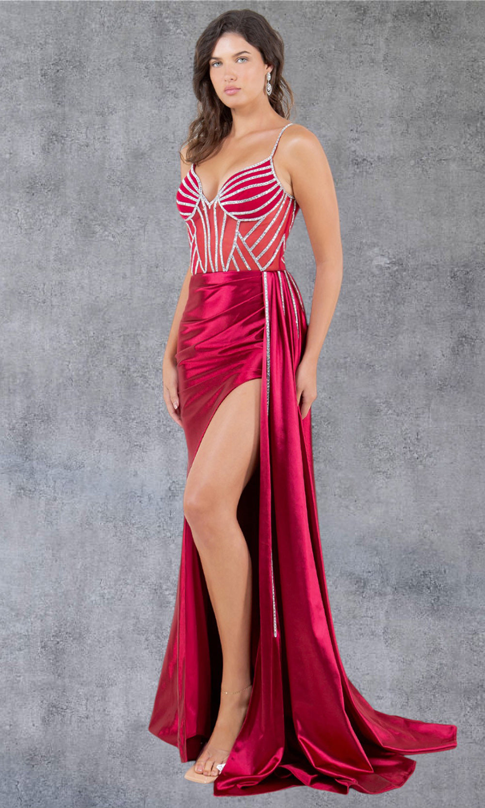 Cinderella Couture 8219J - V-Neck Embellished Gown with Side Draped Cinderella Couture 8219J - V-Neck Embellished Gown with Side Draped