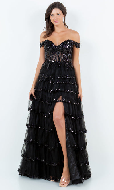 Cinderella Couture 8228J- - Tiered Tulle Sweetheart Slit Gown Prom Dresses