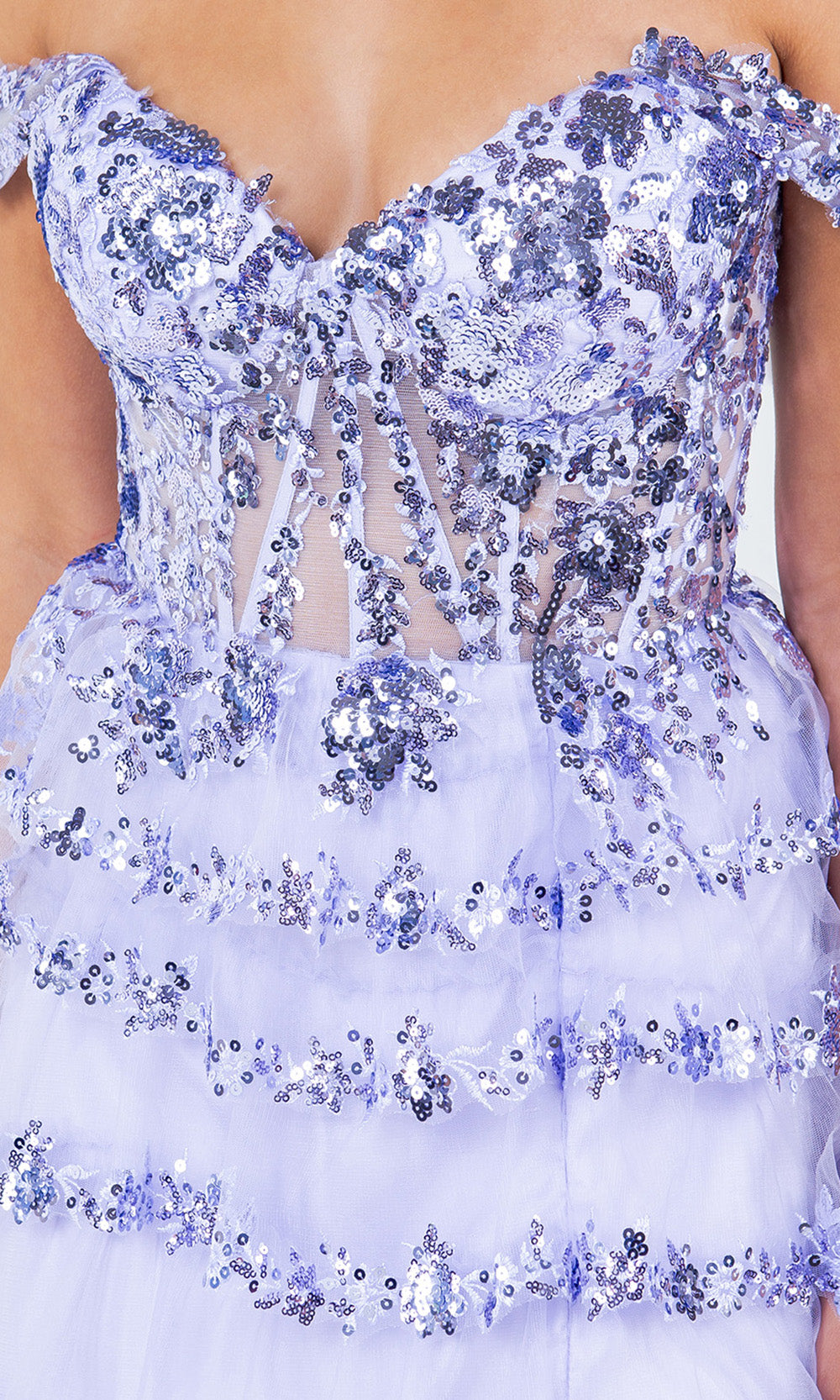 Cinderella Couture 8228J- - Tiered Tulle Sweetheart Slit Gown Cinderella Couture 8228J- - Tiered Tulle Sweetheart Slit Gown